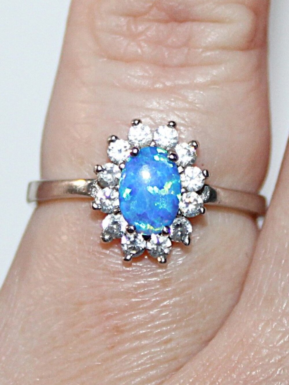 Sterling Silver Faux Opal Cubic Zirconia Ring SZ 8 - Picture 6 of 6